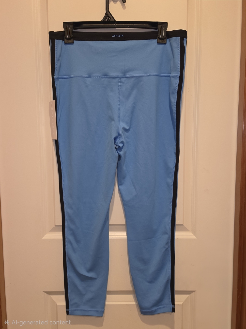 NWT Athleta Elation Sport Stripe Leggings Cornflower Blue Black Trim Size XL